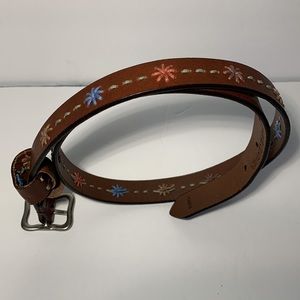Dockers Genuine Leather Boho Belt Floral Stitched Brown Women’s S Embroidered